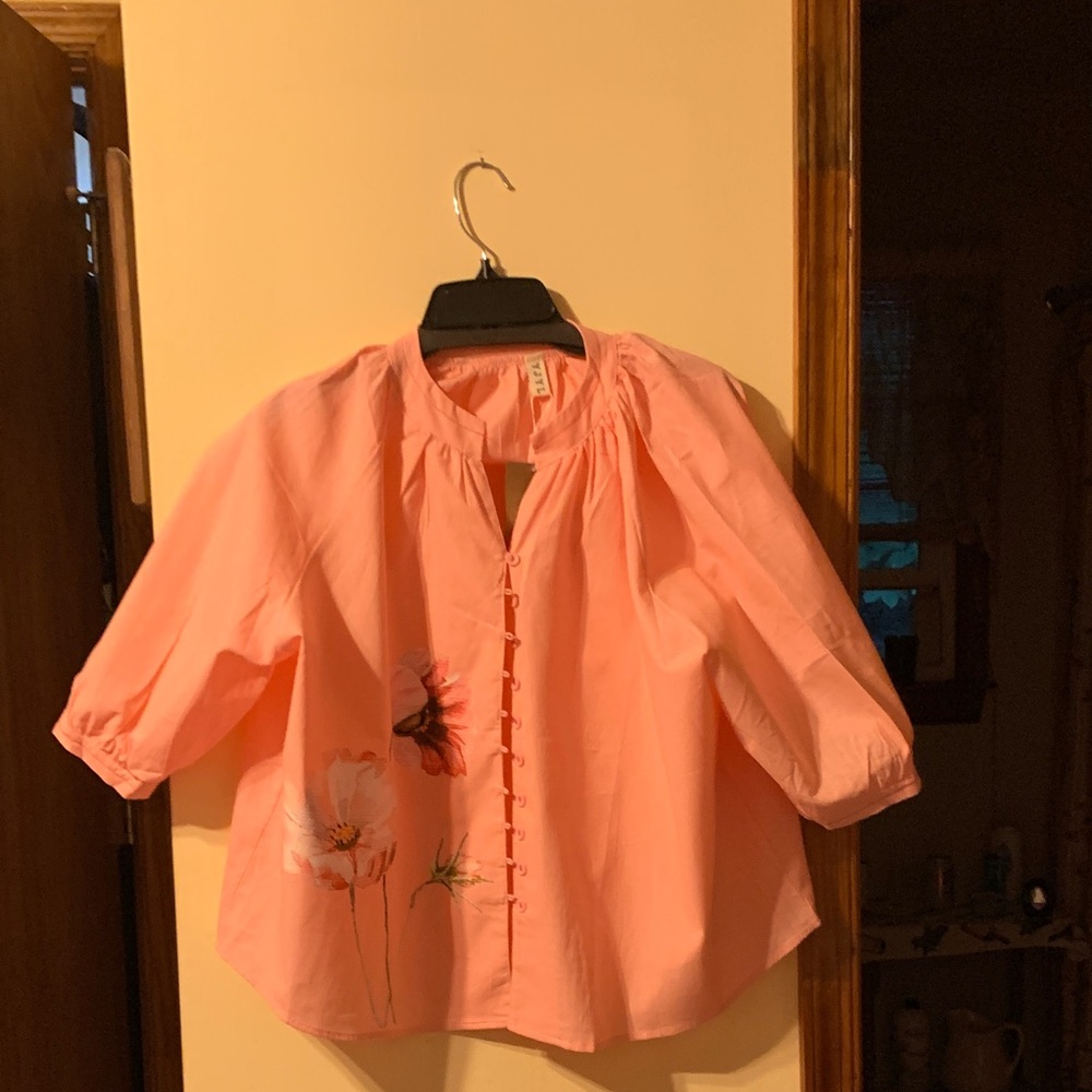 Elegant Pink Floral Button Down Shirt